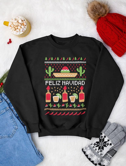 Feliz Navidad Mexican Ugly Christmas Sweater Funny Xmas Women Sweatshirt