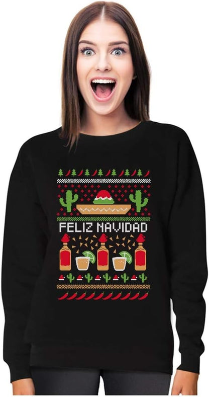 Feliz Navidad Mexican Ugly Christmas Sweater Funny Xmas Women Sweatshirt