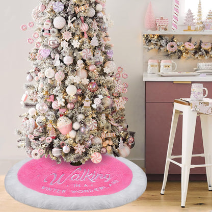 Pink Christmas Tree Skirt Tree Skirt, 36" Faux Fur Christmas Tree Skirt Rug for Pink Christmas Decor Decorations for Home