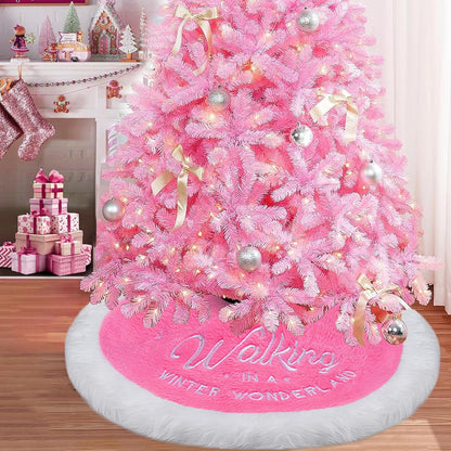 Pink Christmas Tree Skirt Tree Skirt, 36" Faux Fur Christmas Tree Skirt Rug for Pink Christmas Decor Decorations for Home