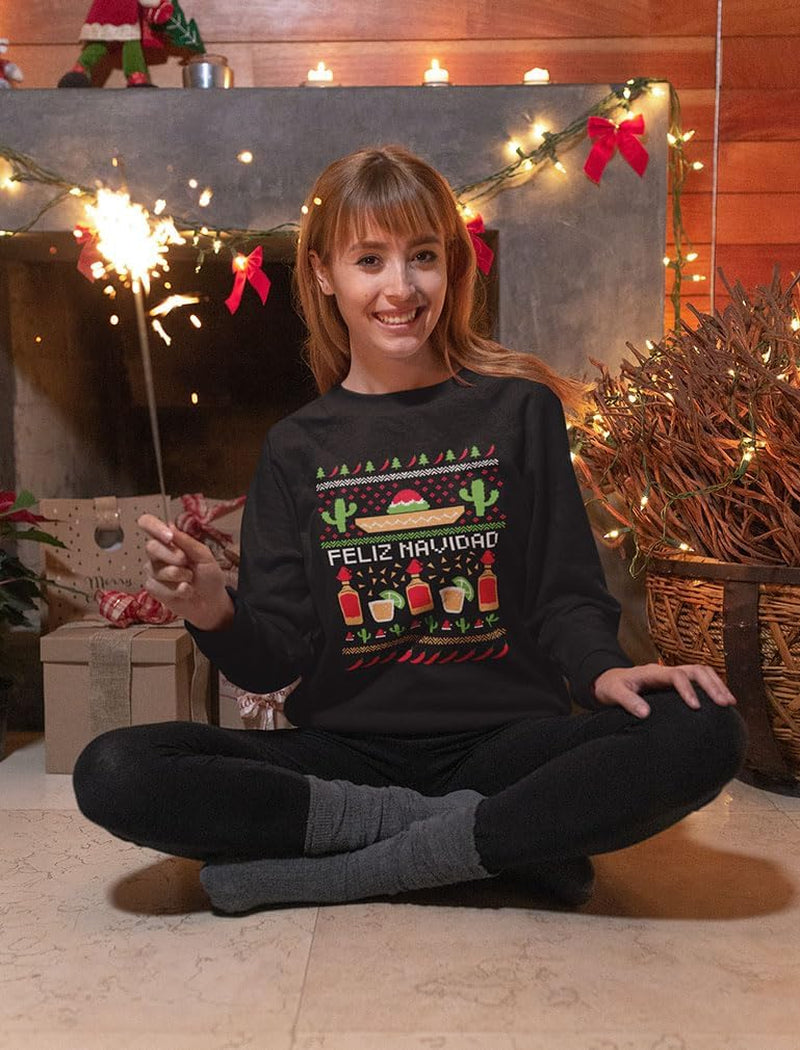 Feliz Navidad Mexican Ugly Christmas Sweater Funny Xmas Women Sweatshirt