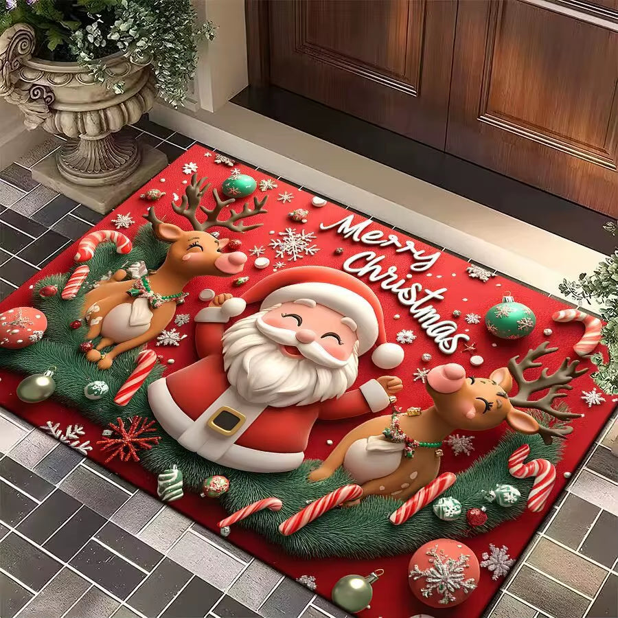 Christmas Door Carpet Merry Christmas Mat Festival Santa Claus Outdoor Decorations Home 2025 Navidad Xmas Ornament New Year 2026