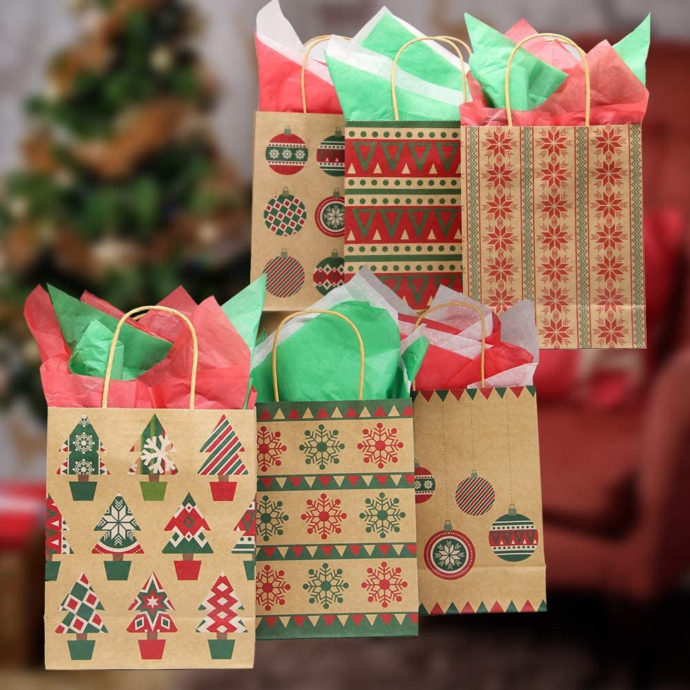 Inicio Bolsas Regalo De Navidad 24PCS Bolsas De Papel Kraft Navideñas Navidenas