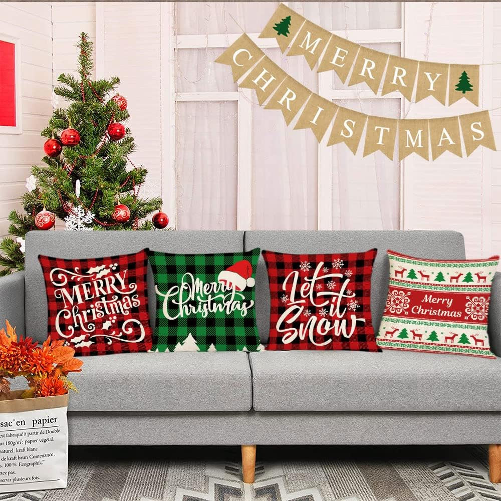 Fundas De Almohada Navideñas Navidenas De 18 X 18 Juego 4 Almohadas Decorativas