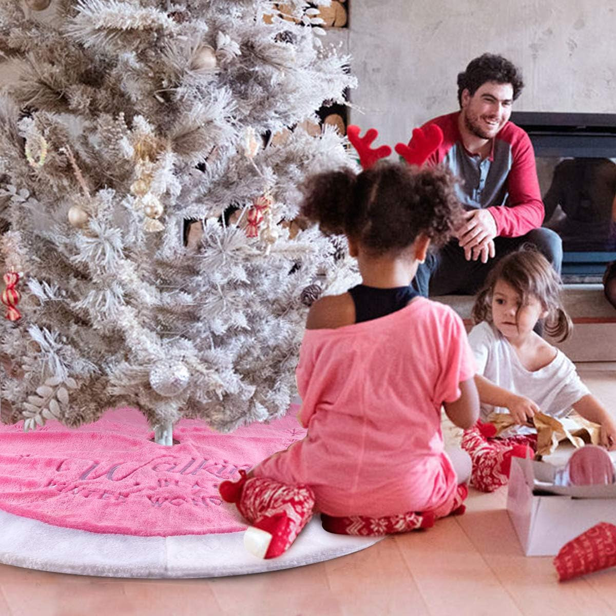 Pink Christmas Tree Skirt Tree Skirt, 36" Faux Fur Christmas Tree Skirt Rug for Pink Christmas Decor Decorations for Home